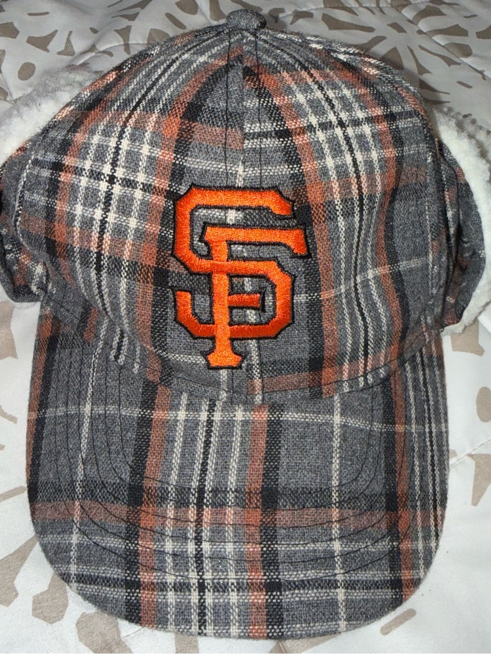 SF Giants Logo Baseball Hunters Plaid Trapper Fur Flap Down Hat Adjustable Cap